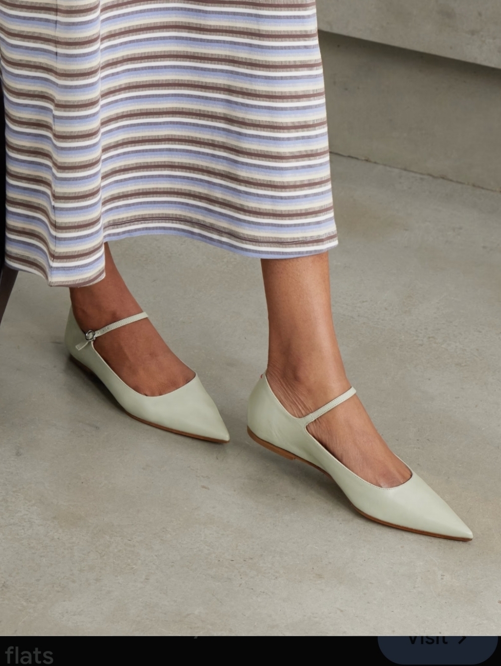 Aeyde Pale Green Leather Pointed Mary Jane Flats